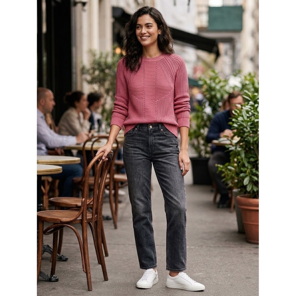 J.Crew Pink Wool Cotton Blend Textured Pointelle Crewneck Sweater E6733 Size M